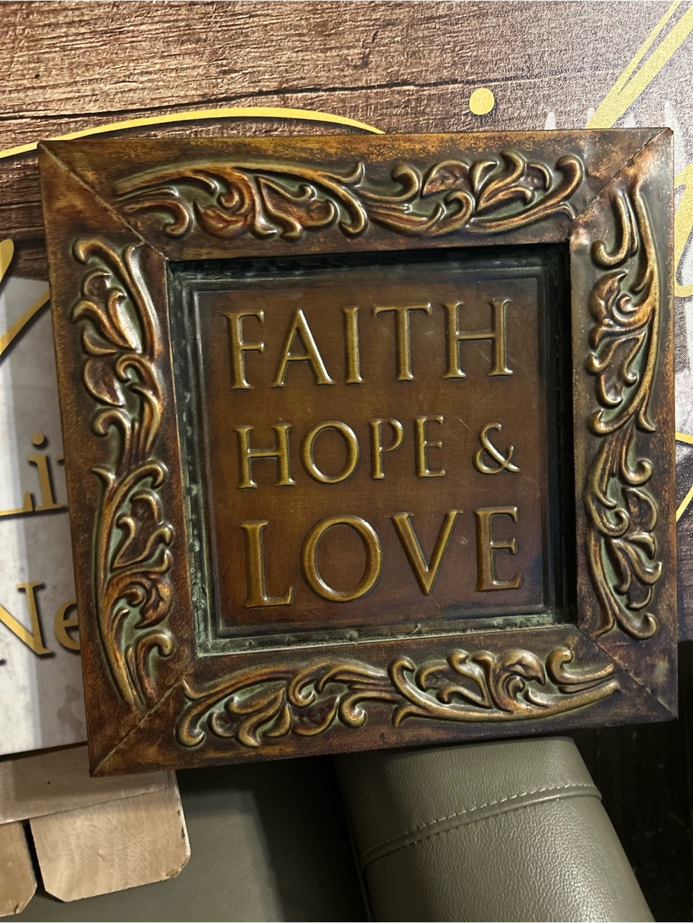 Faith Hope & Love Framed Wall Accent - Bronze Brown